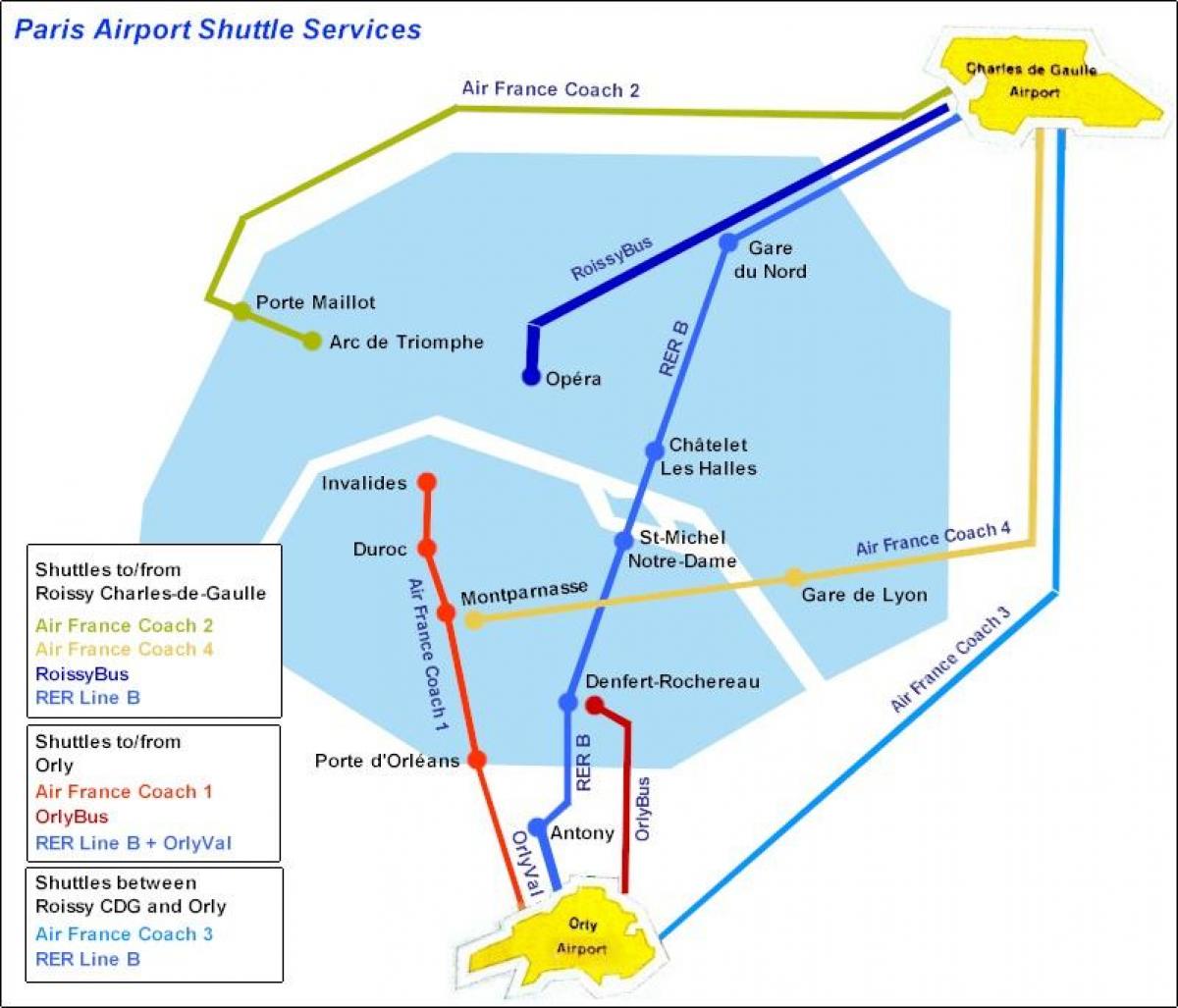 Pariisin kartta lentokenttäkuljetus