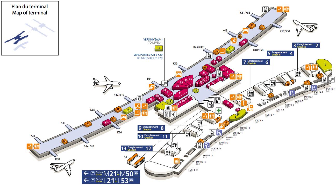 Kohteessa CDG lentokenttä terminaali 2E kartta - Kartta CDG lentokenttä  terminaali 2E (Ranska)