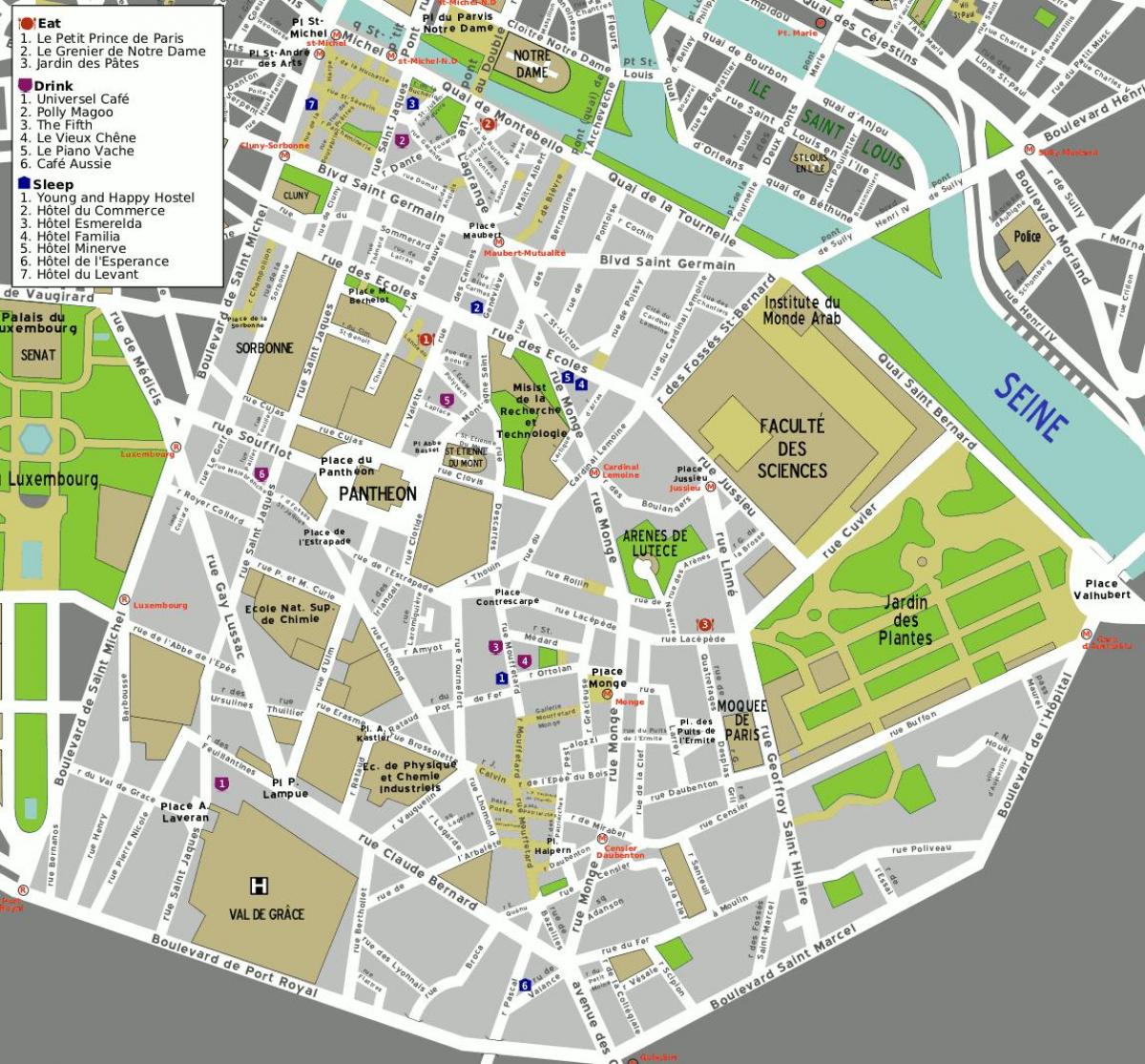 Kartta 5. kaupunginosassa Pariisin