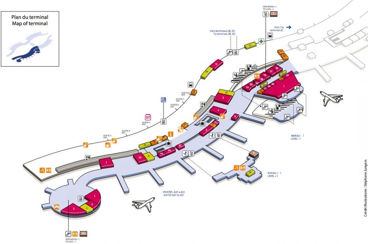 Kohteessa CDG lentokenttä terminaali 2A kartta - Kartta CDG lentokenttä  terminaali 2A (Ranska)