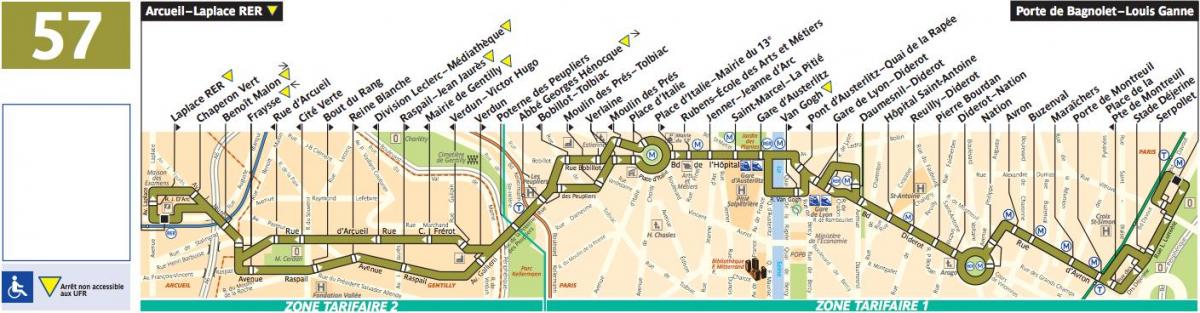 Kartta linja-Pariisi linja 57